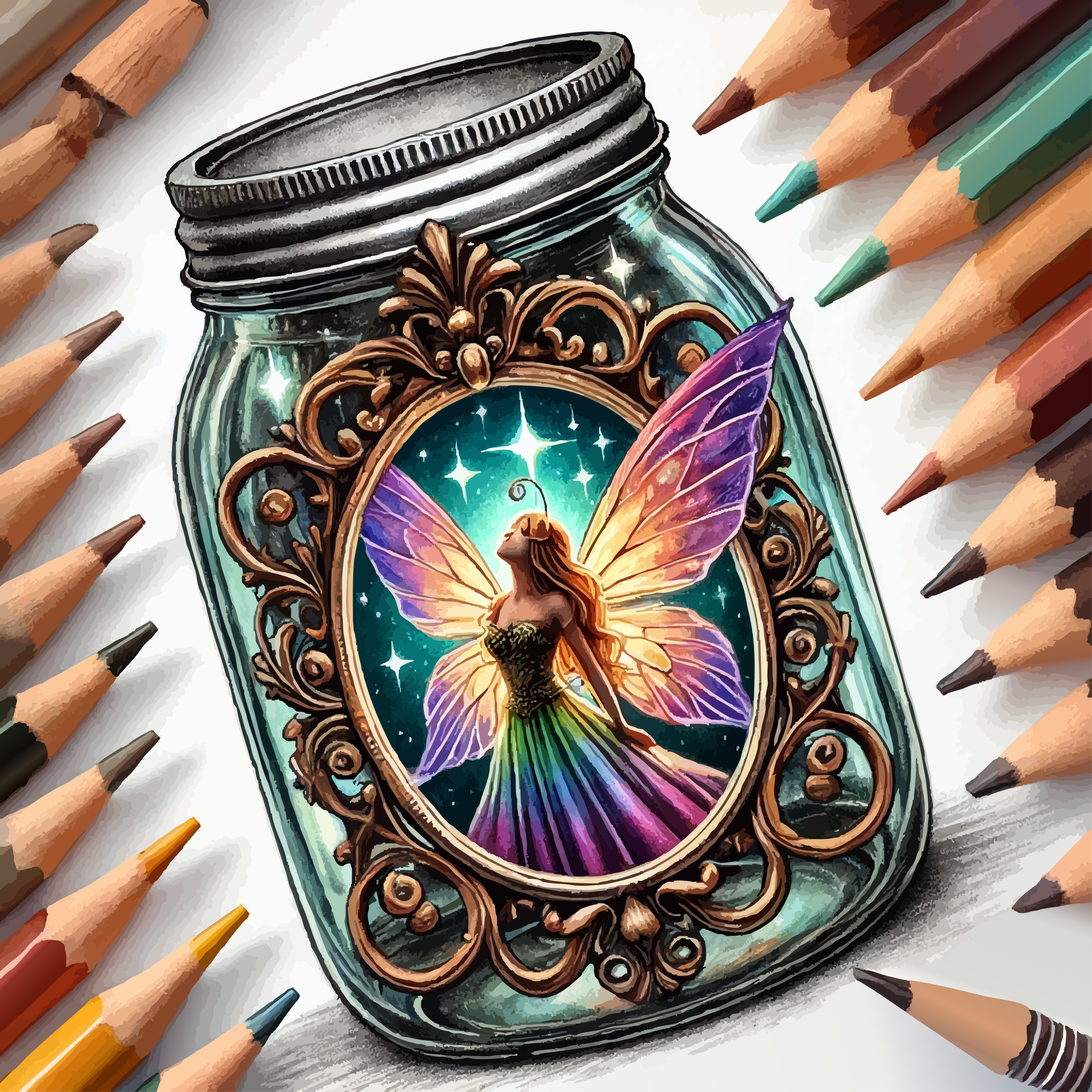 Enchanted Fairy Glass Coloring Book cover